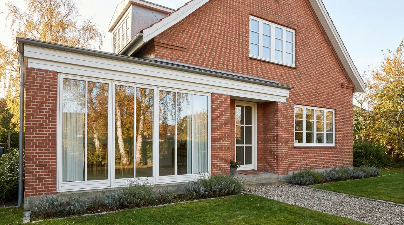 Villa i Nordsjælland med nypudsede vinduer i formiddagssol